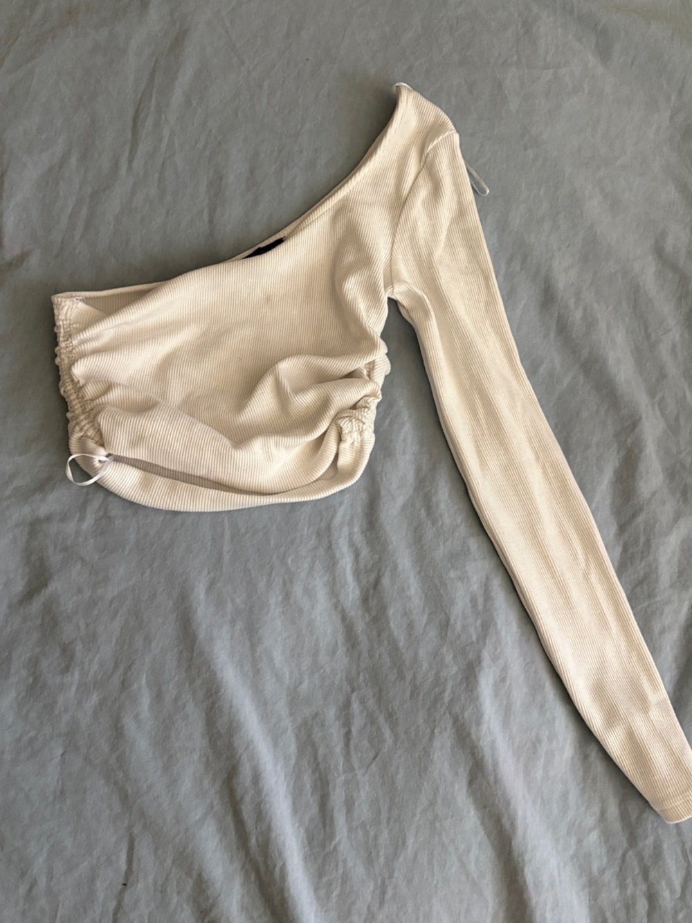 Zara Cream One-Shoulder Ribbed Top for Kids